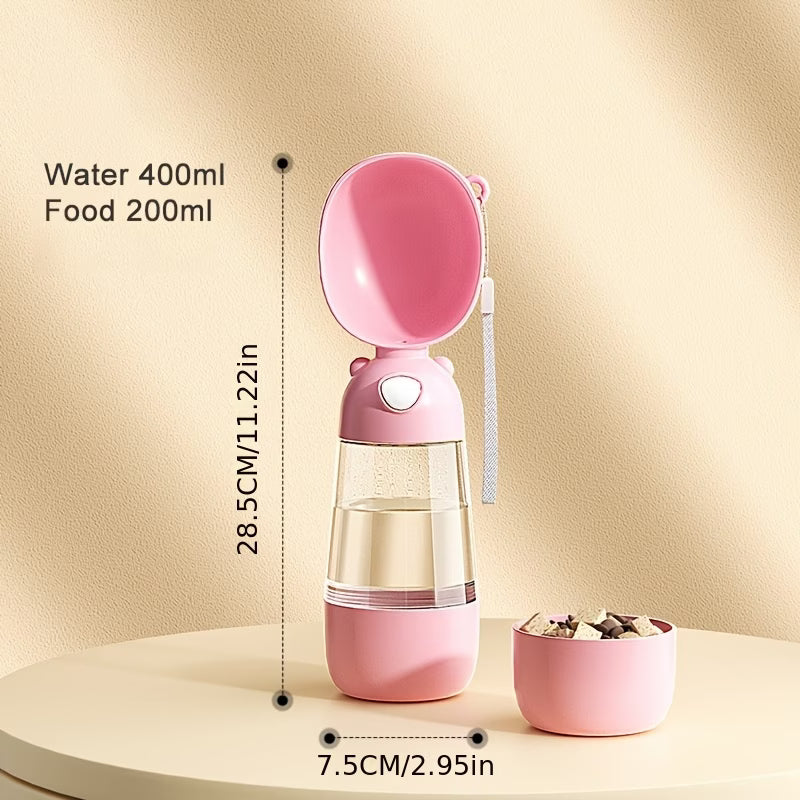 600ml Portable 2-in-1 Pet Water Bottle & Food Cup for Outings