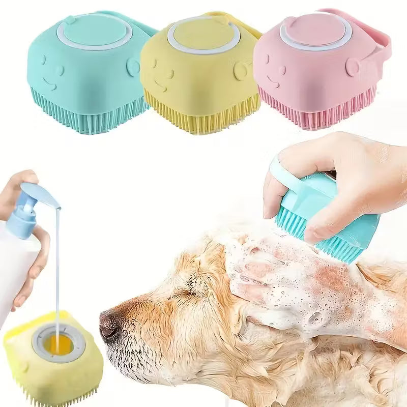 2-in-1 Pet Bath Massage Brush with Shampoo Dispenser